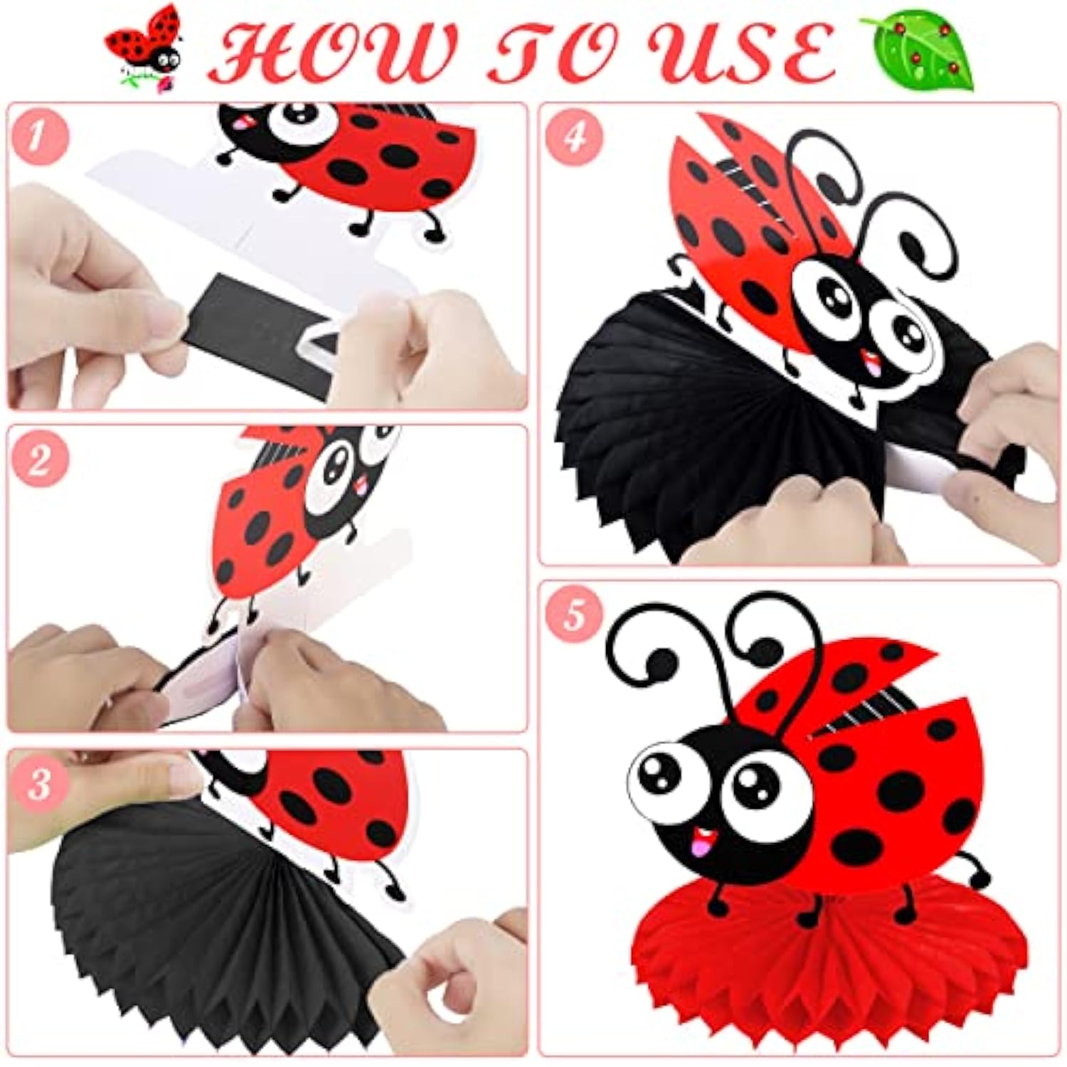 9Pcs Little Ladybug Party Table Decoration Ladybug Party Honeycomb Cen