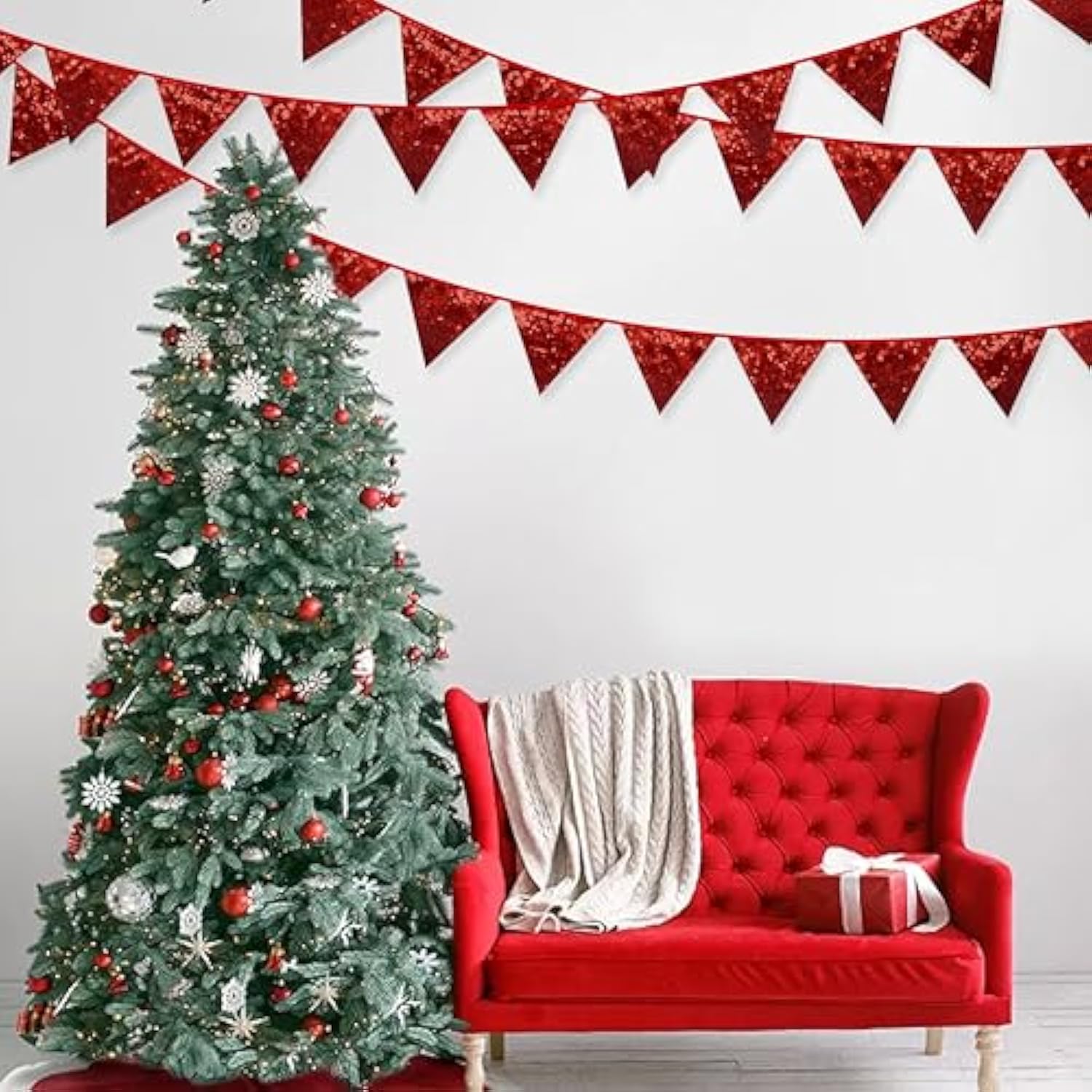 Red Decorations Double Sided Red Sequin Fabric Triangle Pennant Banner