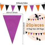 656ft Halloween Pennant Banner 20pcs Purple Orange Black Triangle Flags Fabric Bunting Decor