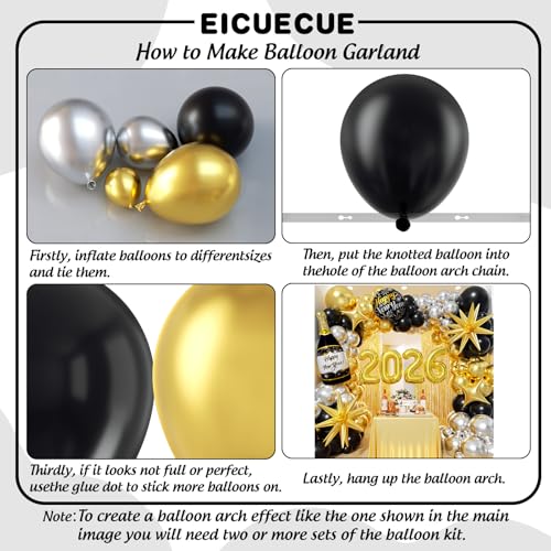 Black and Gold Silver Balloons Garland Arch Kit - Different Size Balloons Gold Fringe Curtain Backdrop for Graduation Birthday Anniversary New Years Theme Party Decorations