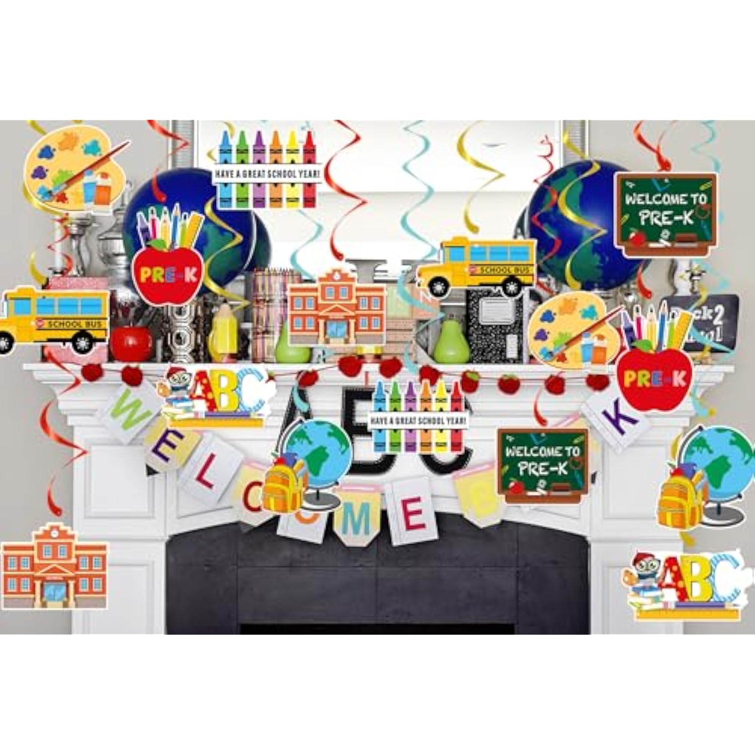 Pre-K Back To School Hanging Swirls, Welcome To Pre K Back To School Decorations Banner, First Day Of Preschool Pre K Classroom Decorations Banner,16Pcs