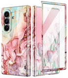 for  Galaxy Z Fold 7 Case,Built in Front Screen Protector,Gold Glitter Marble Pattern Hard PC Slim Shockproof Full Body Drop Protective Case