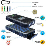 Solar Charger Power Bank 20000Mah, Portable Solar Pone Charger With Compass,Carabiner, Whistle,Flashlights,Solar Panel Charger,Camping Gear Accessory (Black)