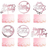 6-Pack Rose Gold Birthday Cake Topper Set, Double-Sided Glitter, Acrylic Happy Birthday Sign Cake Toppers/Cupcake Toppers, Party Decorations Supplies For Girls And Mom.