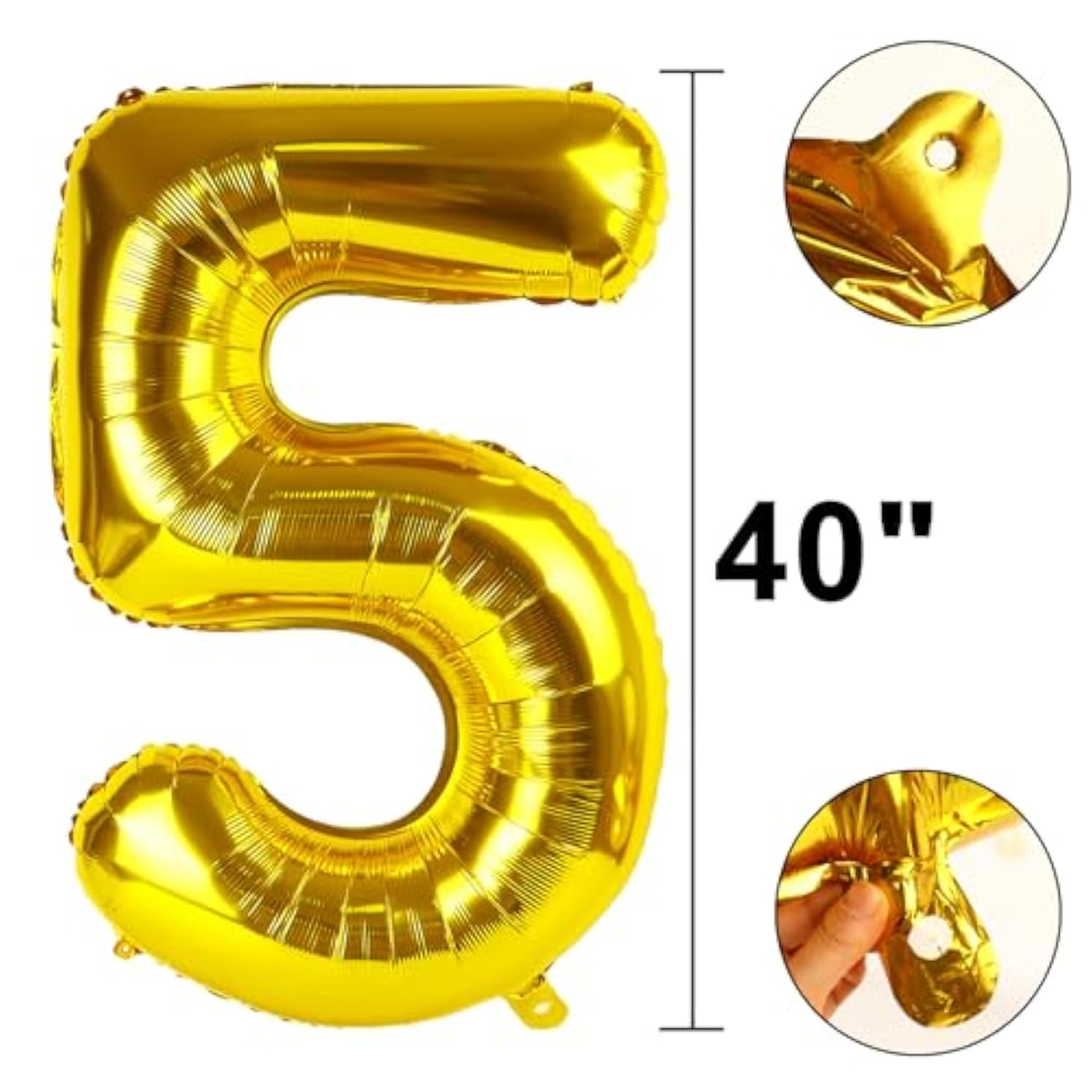40 Inch Gold Balloon Number 5 Balloon Jumbo Mylar Foil Helium Balloon For 15 25 35 50 Big Giant Jumbo Huge Foil Mylar Balloons 55Th 65Th Birthday Balloons Men Women Party Decorations