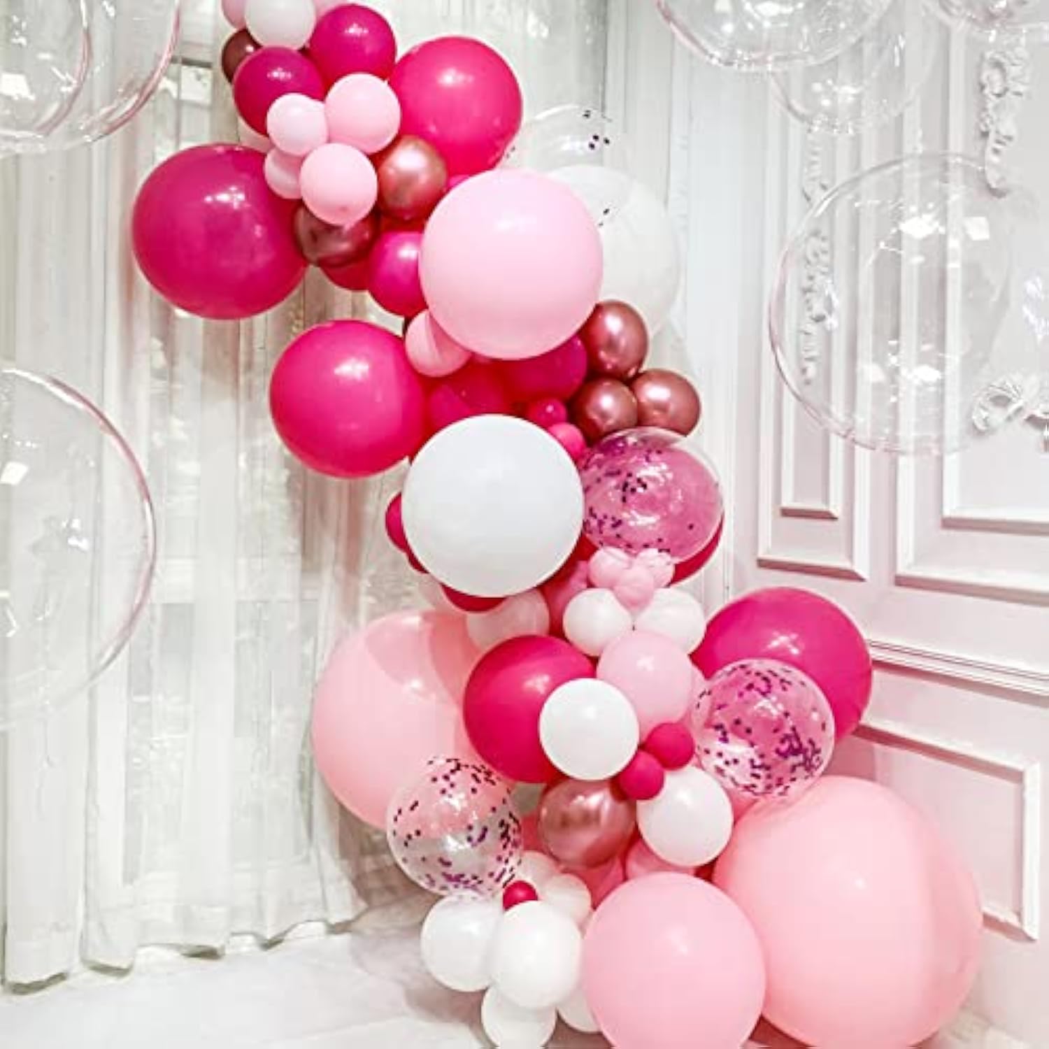 Pink Balloon Arch Kit, 150Pcs Hot Pink And White Confetti Balloons Garland For Happy Birthday Valentine'S Mother'S Girl'S Baby Shower Princess Party Decorations Baby Shower