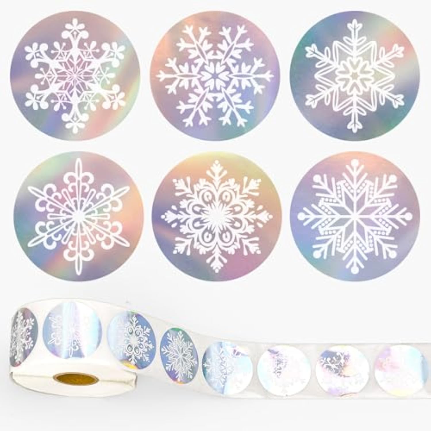 1000Pcs Christmas Snowflake Stickers Roll Holographic Winter Silver Laser Seal Stickers Xmas Waterproof Self-Adhesive Decals For Envelope Journal Decor Party Supplies