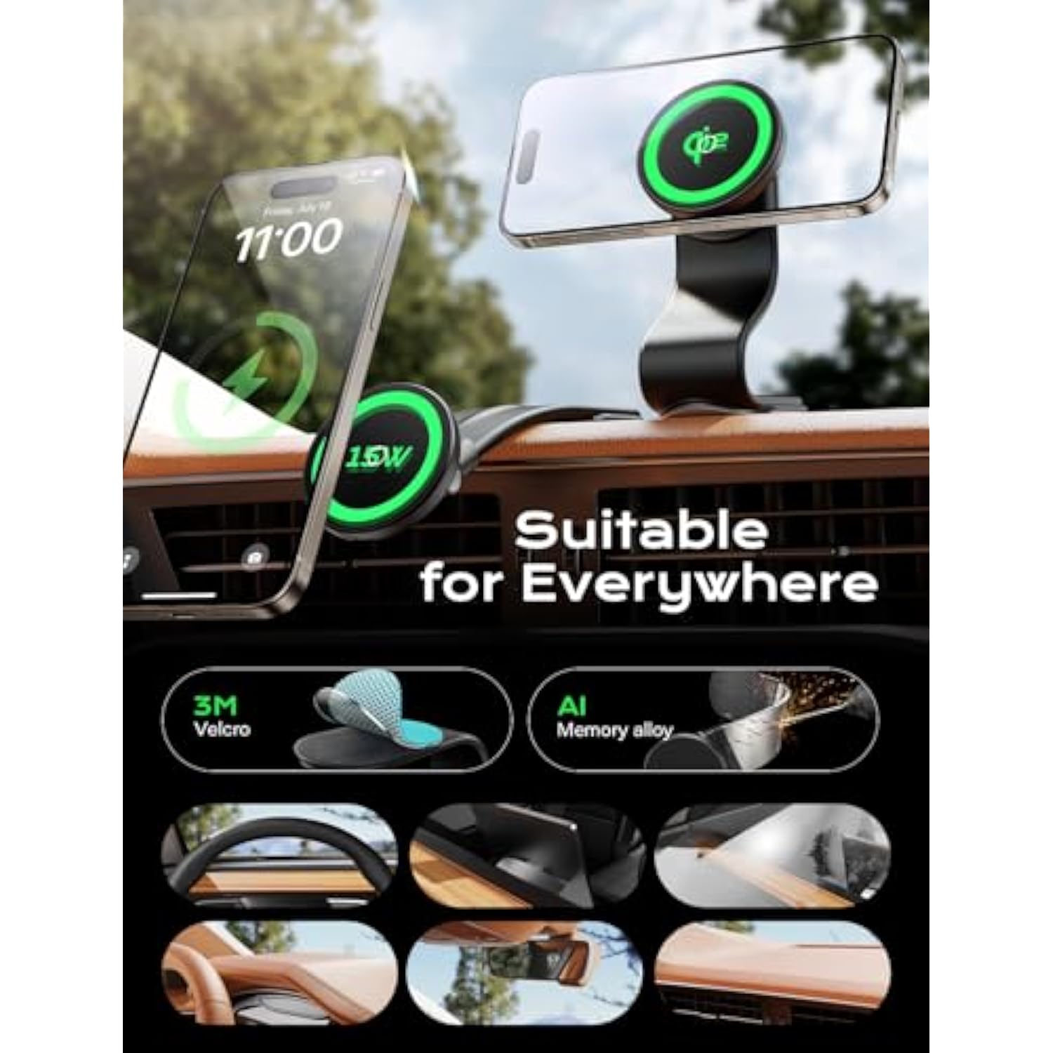 For Magsafe Car Mount Charger Magnetic Phone Holder Mount For Car [15W Super Fast Charge] Fit Iphone 16 Wireless [Velcro Memory Metal] Fit Iphone 16/15/14/13/12 Pro Plus Max