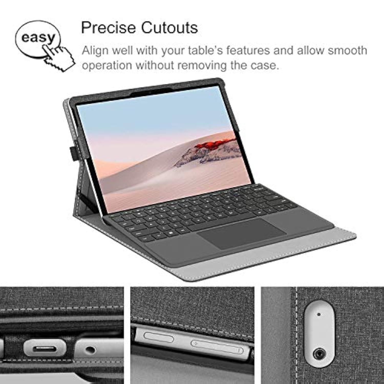 Fintie Protective Case for Microsoft Surface Go 4/3/2/1 (2023/2021/2020/2018) - Multi-Angle Portfolio Business Cover with Pocket, Compatible with Type Cover Keyboard, Gray