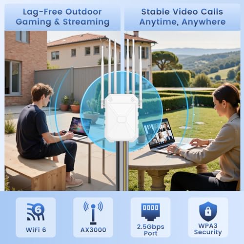 Ax3000 Outdoor Wifi 6 Extender - Long Range Outdoor Wifi Extender Signal Booster, Ip67 Weatherproof & Poe Support For Large Yard, Farm, Rv, Works With Starlink & Up To 256+ Devices
