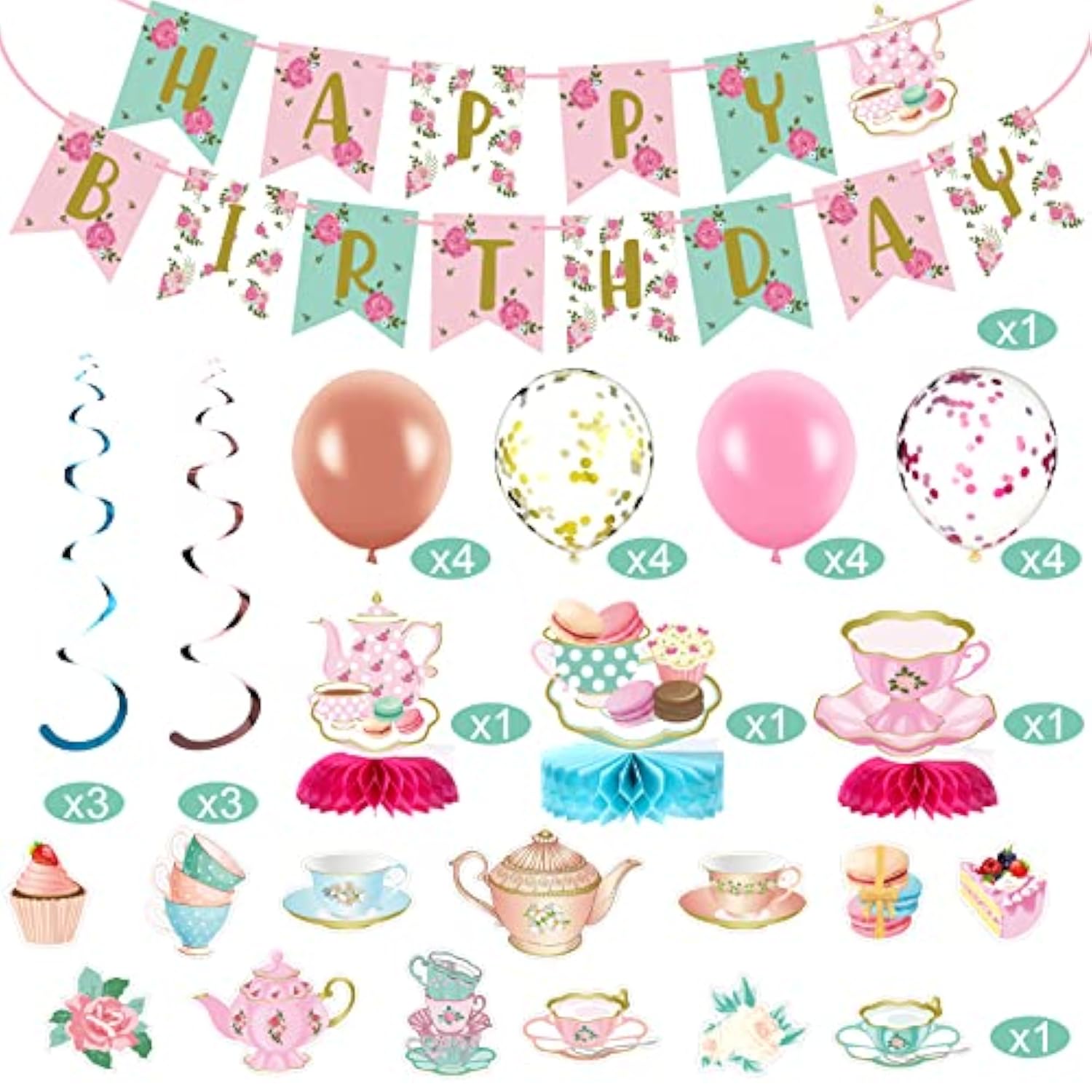 27 Pieces Tea Party Decorations Girls Tea Party Supplies With Floral T
