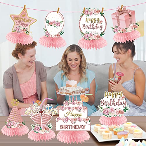 Floral Happy Birthday Decorations Honeycomb Centerpieces for Women Girls