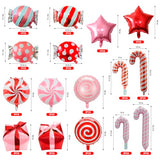 Christmas Candy Cane Balloons Decorations - 42 Pcs Candy Cane Foil Balloons with Tape, Mylar Sweet Round Christmas in July Balloon for Party Birthday Wedding, Red Pink Xmas Theme Party Decorations