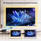 Mini Projector 4K Support With Wifi 6 And Bluetooth 5.0, 4W Speaker, Auto Vertical Keystone 45° Rotatable Portable Proyector For Home Bedroom Outdoor