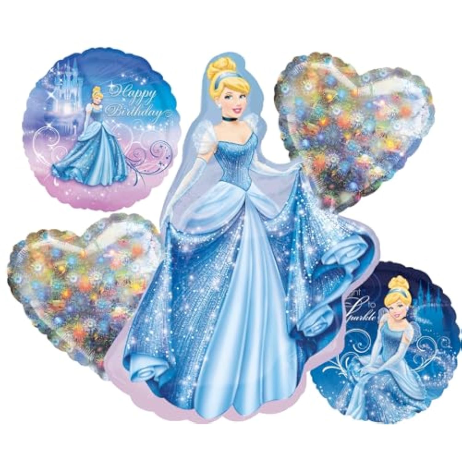 Cinderella Birthday Party 5pc Foil Balloons Bouquet Decorations