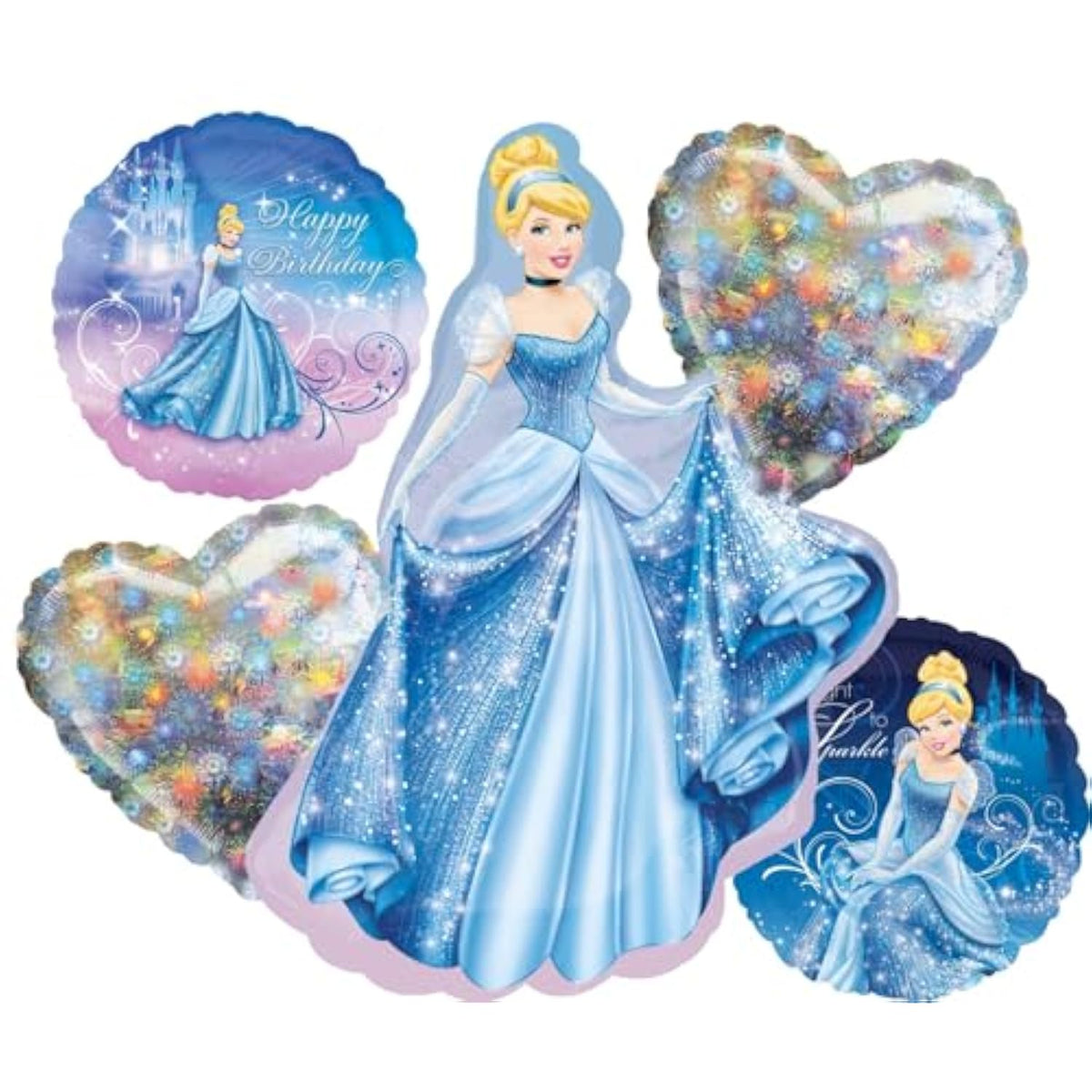 Cinderella Birthday Party 5pc Foil Balloons Bouquet Decorations