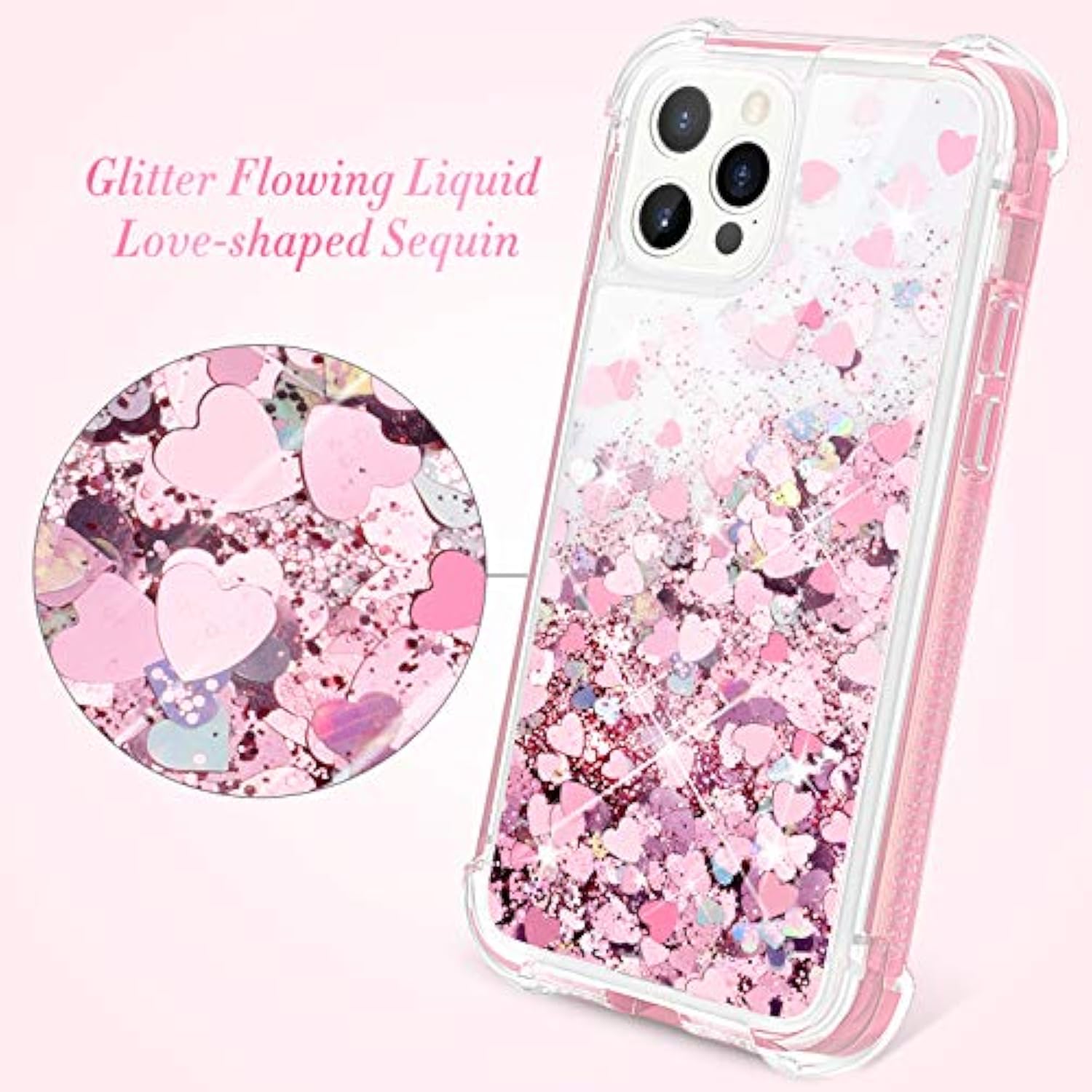 For Iphone 12 Pro Max Case Glitter For Women Girls Full Body Bling Liquid Sparkle Fashion Flowing Quicksand Bumper Clear Protective Case For Iphone 12 Pro Max (6.7 Inches, 2020) (Rose Gold)