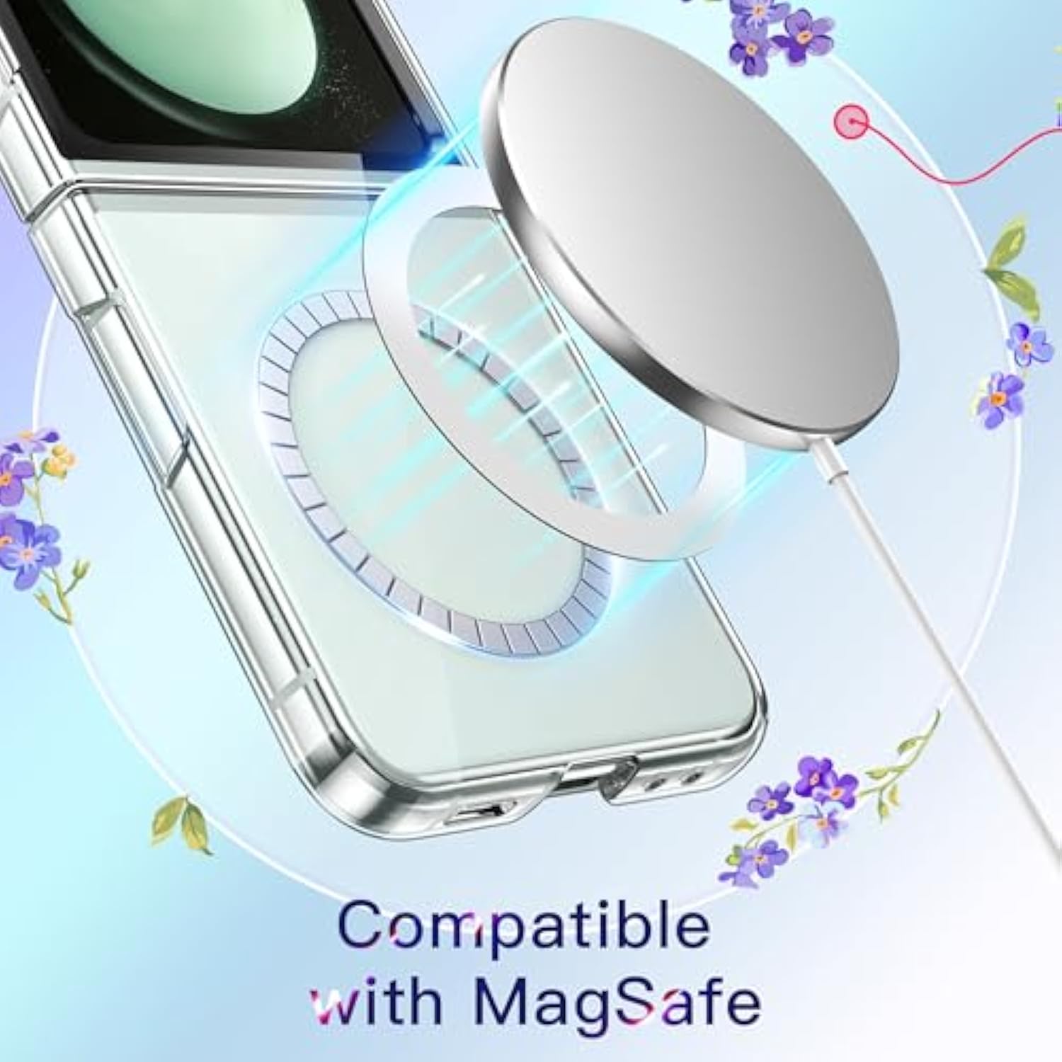 JETech Magnetic Case for Samsung Galaxy Z Flip 5 Compatible with MagSafe Accessories, Transparent Hard PC Protective Phone Cover, Anti-Scratch (Clear)