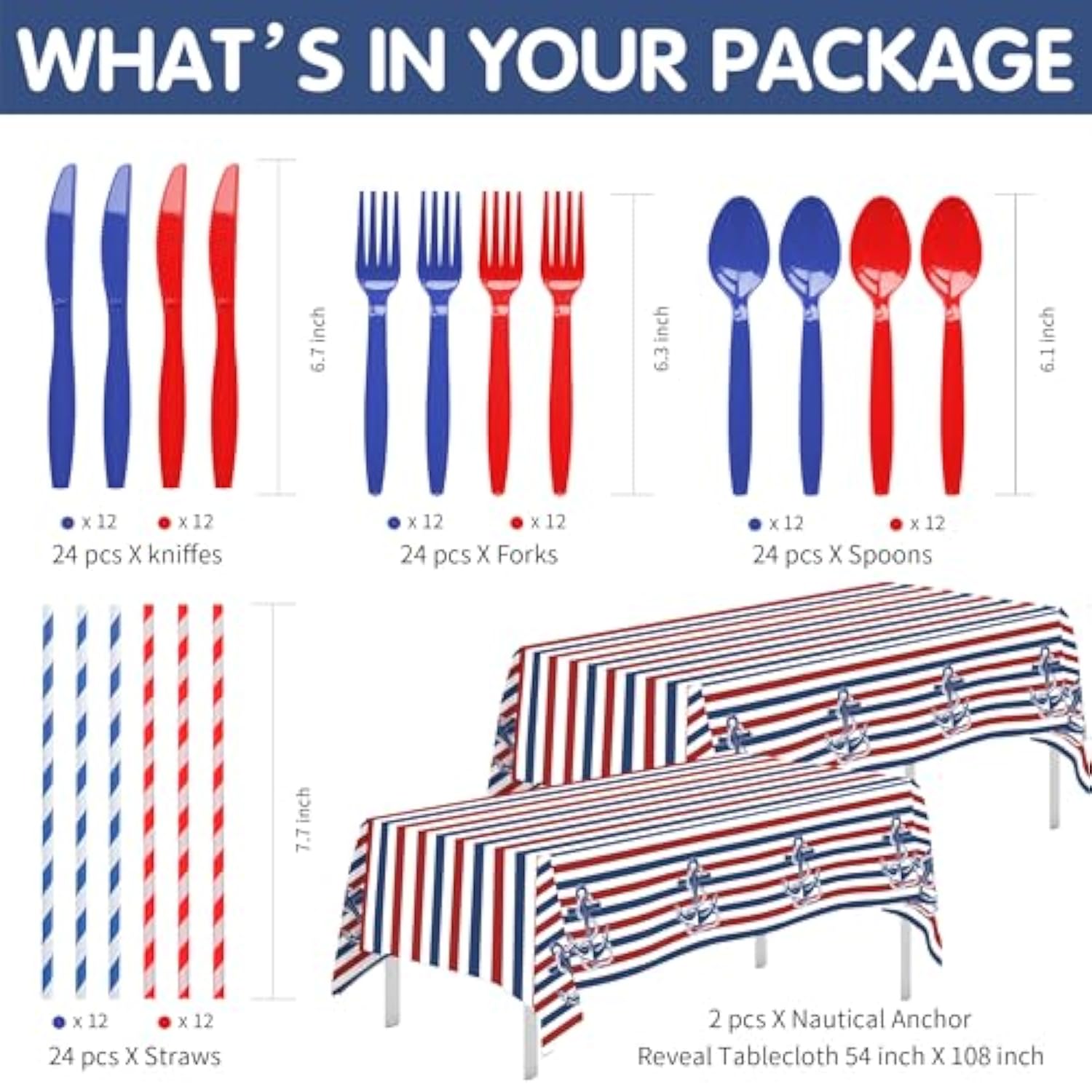 Nautical Party Decorations Tableware - Nautical Anchor Birthday Party Supplies, Plate, Cup, Napkin, Tablecloth, Cutlery, Naby Blue And Red Sailor Boat Theme Baby Shower Decorations | Serve 24