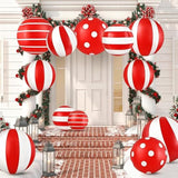 Christmas Decorations Outdoor: 12Pcs Red & White Peppermint Candy Inflatable Christmas Balls, Big And Small Pvc Balls Xm