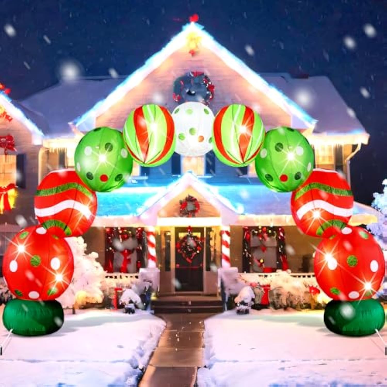 8.2 Ft Giant Christmas Inflatables Archway Christmas Blow Up Ball Arch With Built In Led Lights Lime Green Elf Balls Swi