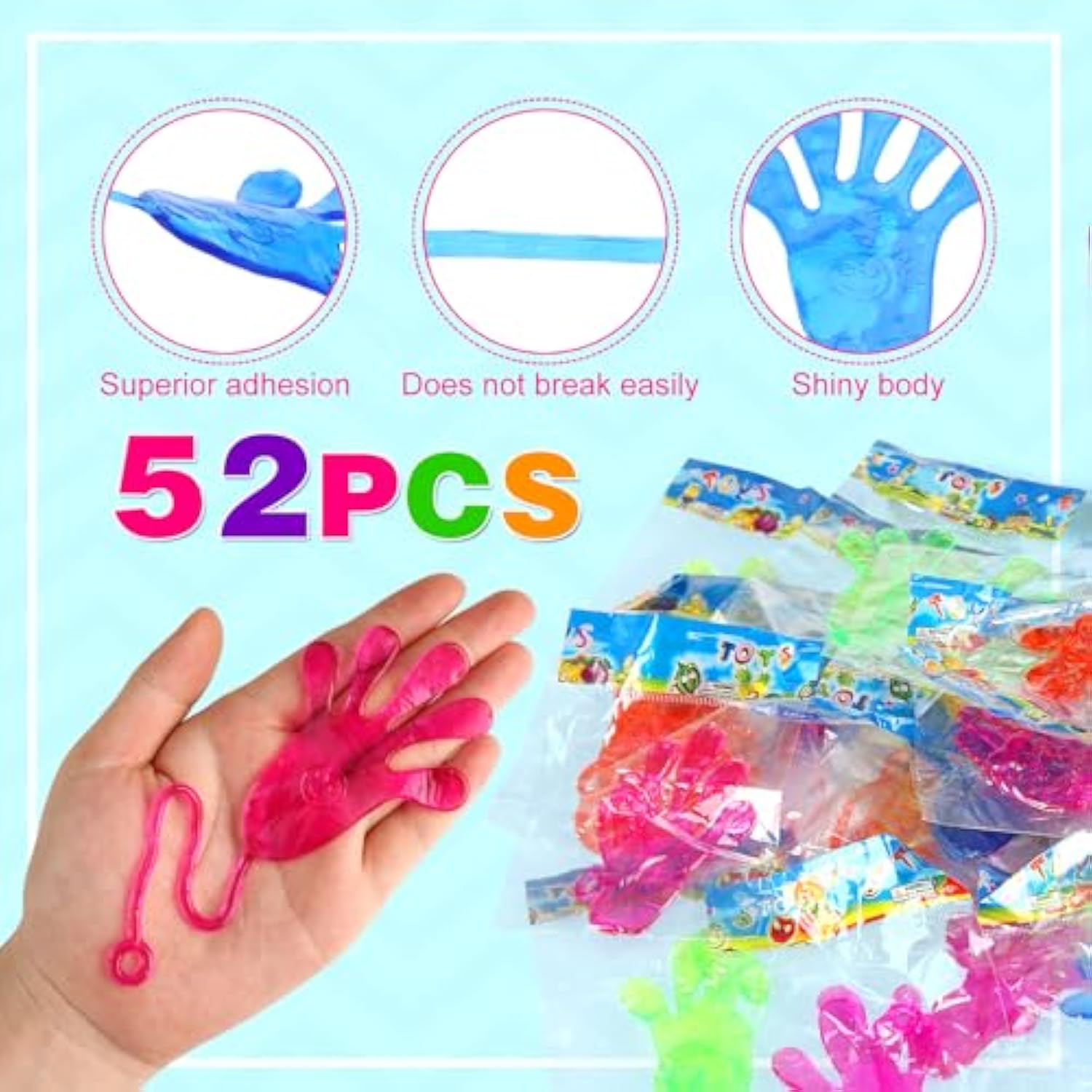 52 Pcs Sticky Hands, Party Favors For Kids 4-8 8-12 Goodie Bag Stuffers Treasure Box Prizes Mini Stretchy Hands Fidget Toys Adults Party Supplies Birthday Gifts For Boys Girls Teens
