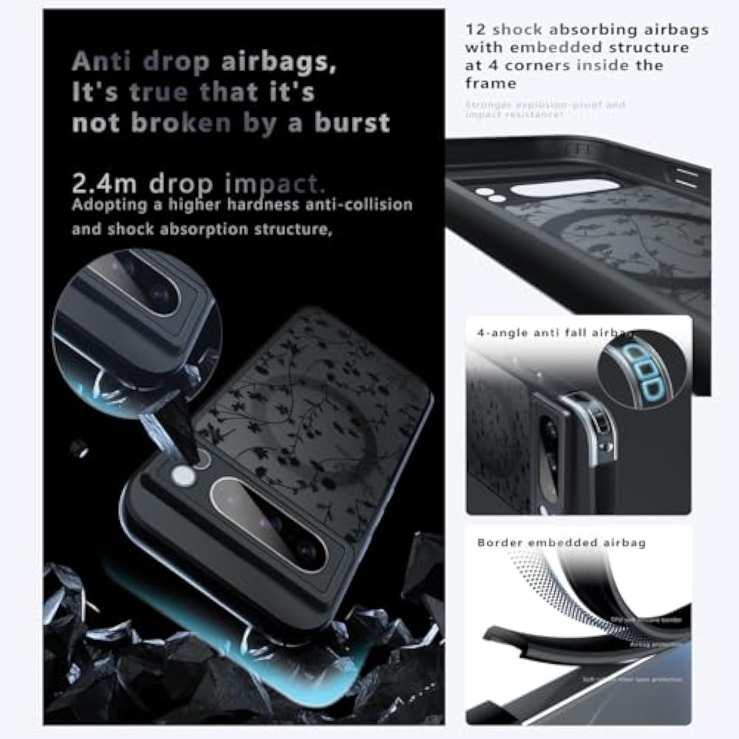 Magnetic Case For Google Pixel 8 Pro [Compatible With Magsafe] Black Flower Floral Pattern Case For Women Girls Soft Tpu Bumper Hard Pc Back Anti-Fall Shockproof Protective Slim Cover A9