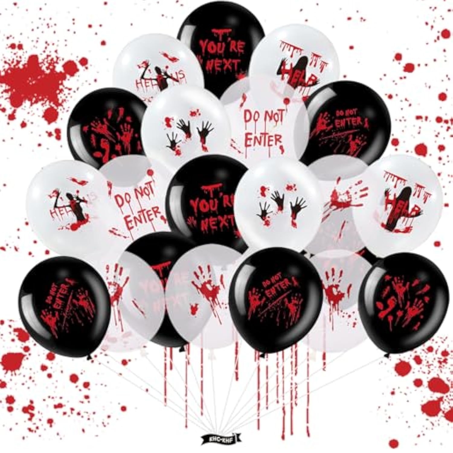 54PCS Halloween Bloody Balloon Set Black White Red Blood Splatter Handprint Balloons for Party