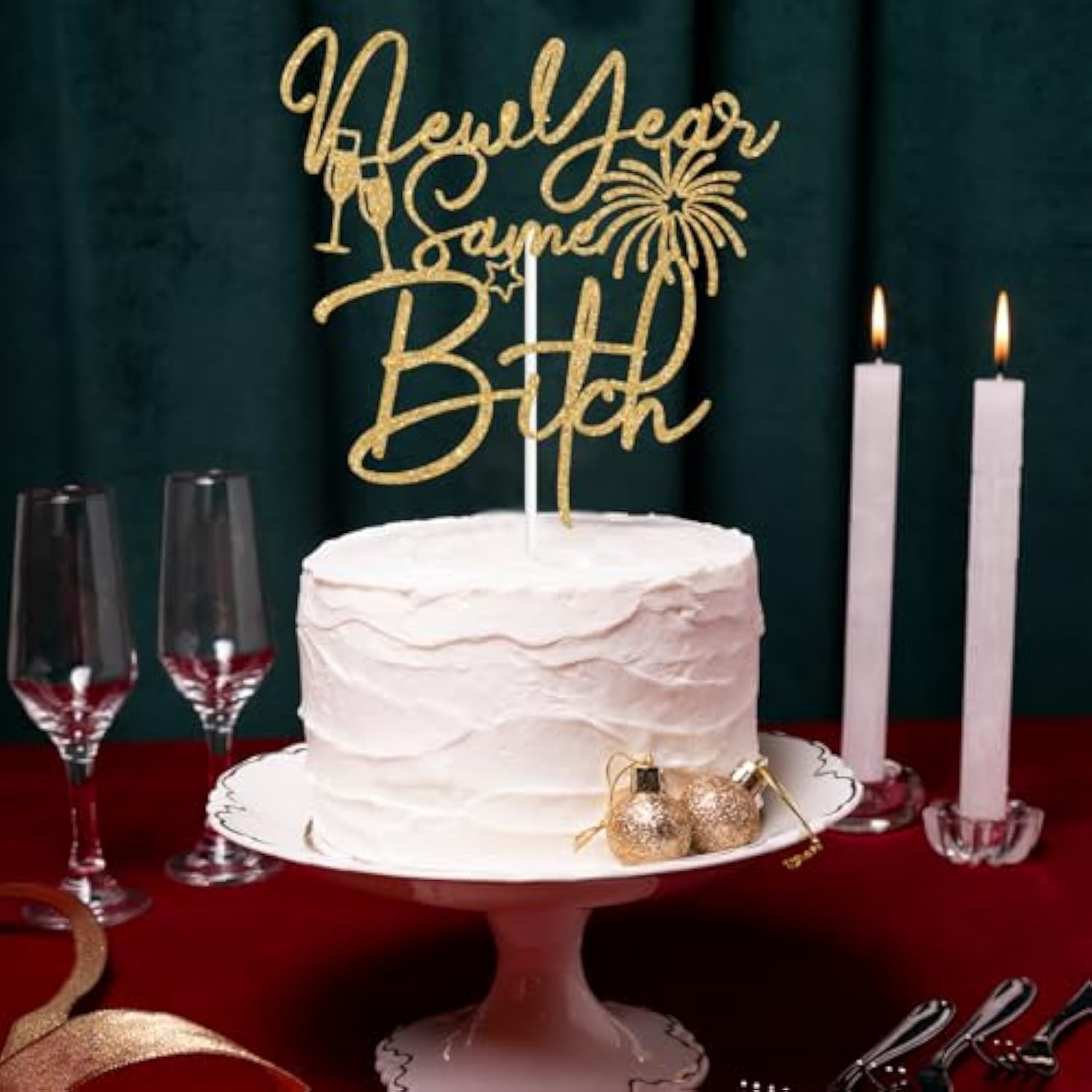 Gold Glitter Funny New Year 2025 Cake Topper Party Decoration