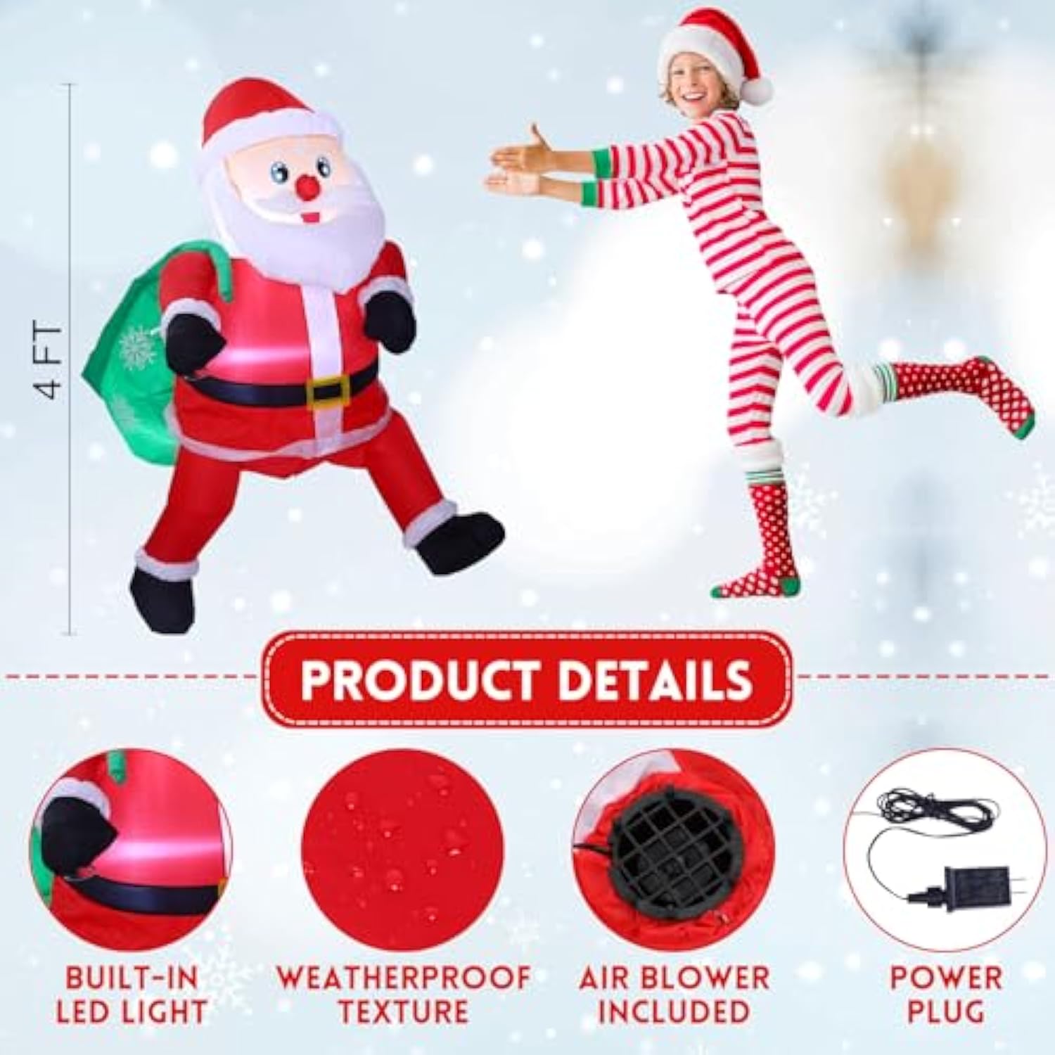 4 Ft Christmas Inflatable Santa Claus With Build In Led Light Christmas Inflatables Hug A Tree, Blow Up Christmas Decora