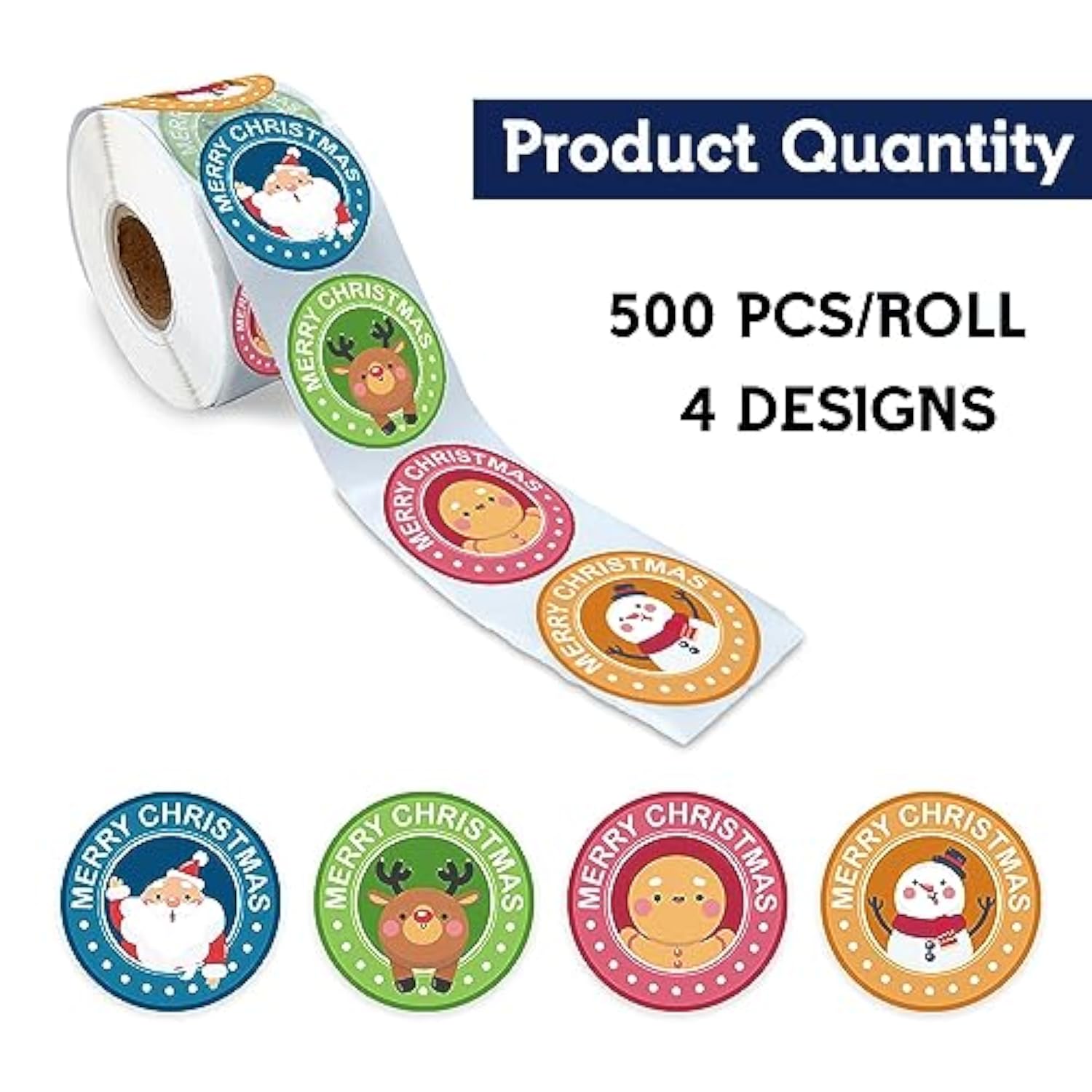 Merry Christmas Round Stickers Rolls Cute Santa Elk Gingerbread Man Snowman Stickers Christmas Party Favors Adhesive Stickers Winter Holiday Party Supplies For Kids Adults?500 Per Roll?