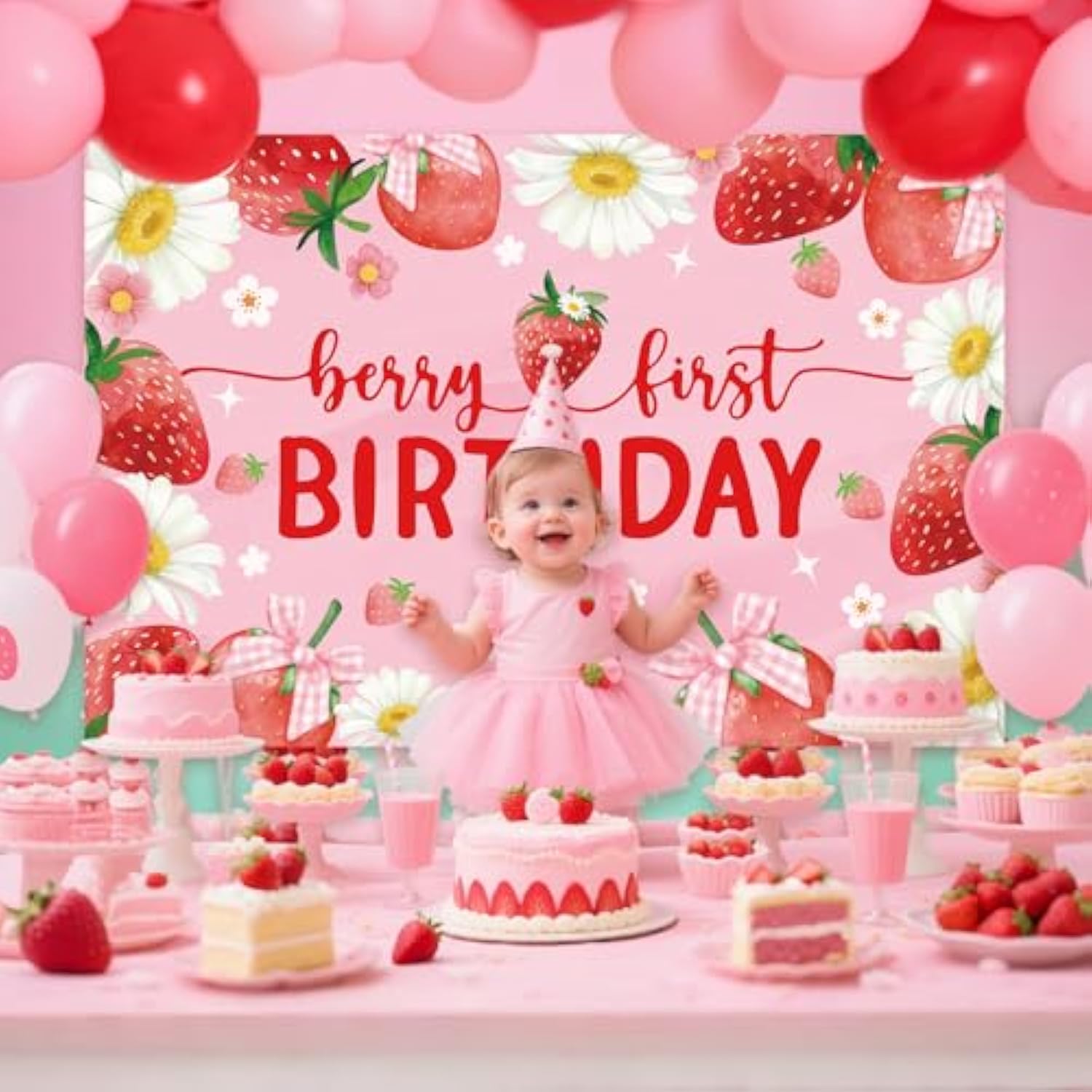 Strawberry Birthday Party Decorations For Girls Sweet One Birthday Decoration Backdrop For Berry First Birthday Party Supplies?5Ft X 3Ft?