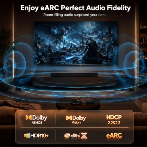 8K HDMI ARC/eARC Cable for Soundbar to TV 3.3FT, eARC HDMI Cable 2.1 48Gbps Ultra High Speed HDMI Cord Dolby Atmos 8K@60Hz, 4K@120Hz HDR 3D