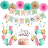 Birthday Decorations For Men Women Pink Green Gold Birthday Party Decorations Set - Happy Birthday Banner, Balloons, Tissue Paper Fans, Round String Garlands For Girls, Women, 18Th/21St Birthday Party