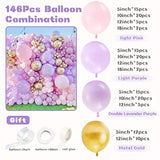 Pastel Pink Purple Balloon Garland Kit, Double Stuffed Lavender Balloons Garland 146Pcs Latex Pastel Pink Purple Gold Balloons For Baby Shower Bachelorette Wedding Birthday Party Decorations