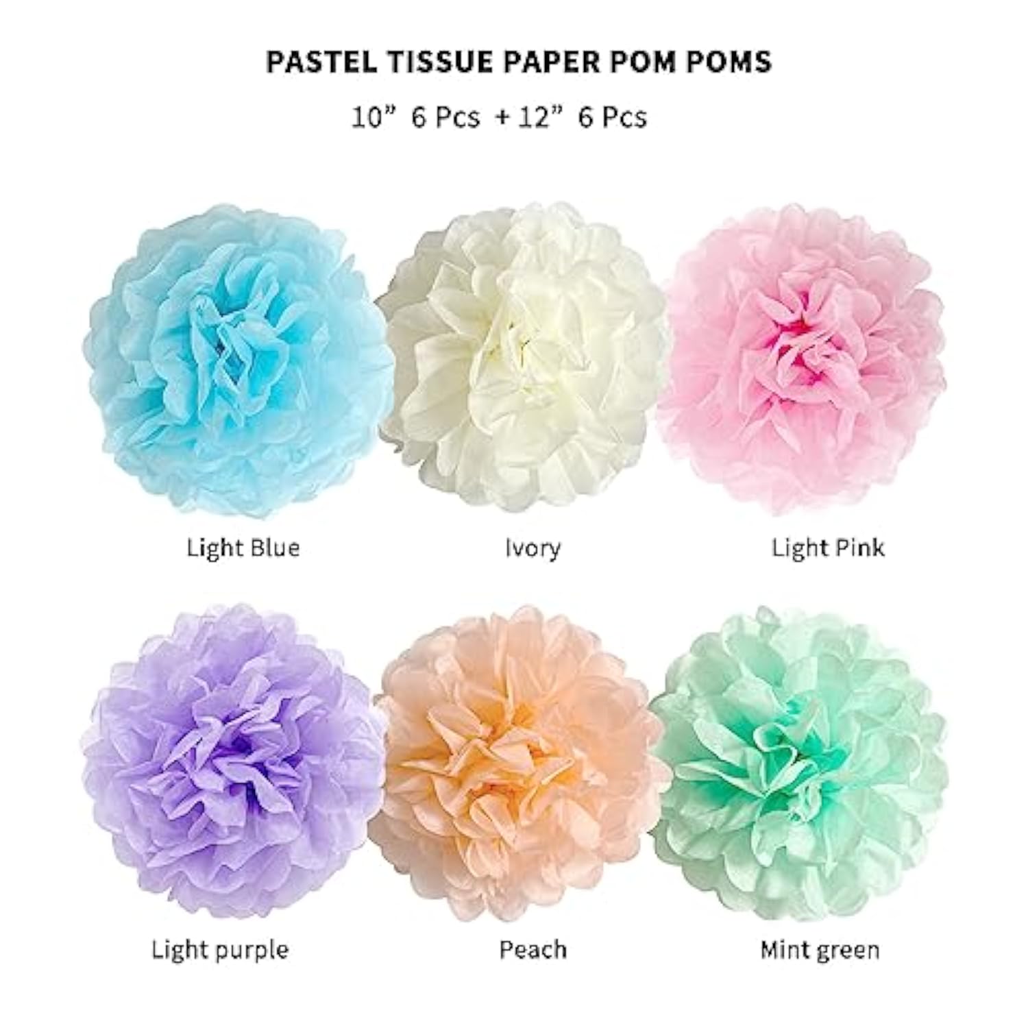 Pastel Rainbow Tissue Paper Pom Poms: Party Decorations, 12-Piece Set