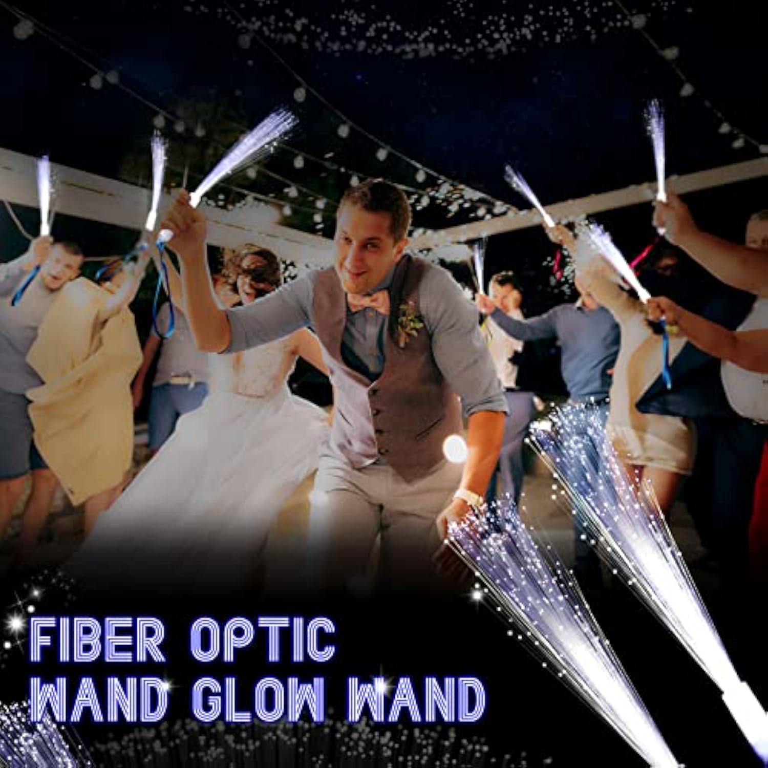 24Pc White Fiber Optic LED Wands 3-Mode Glow Sticks Party Wedding Decor
