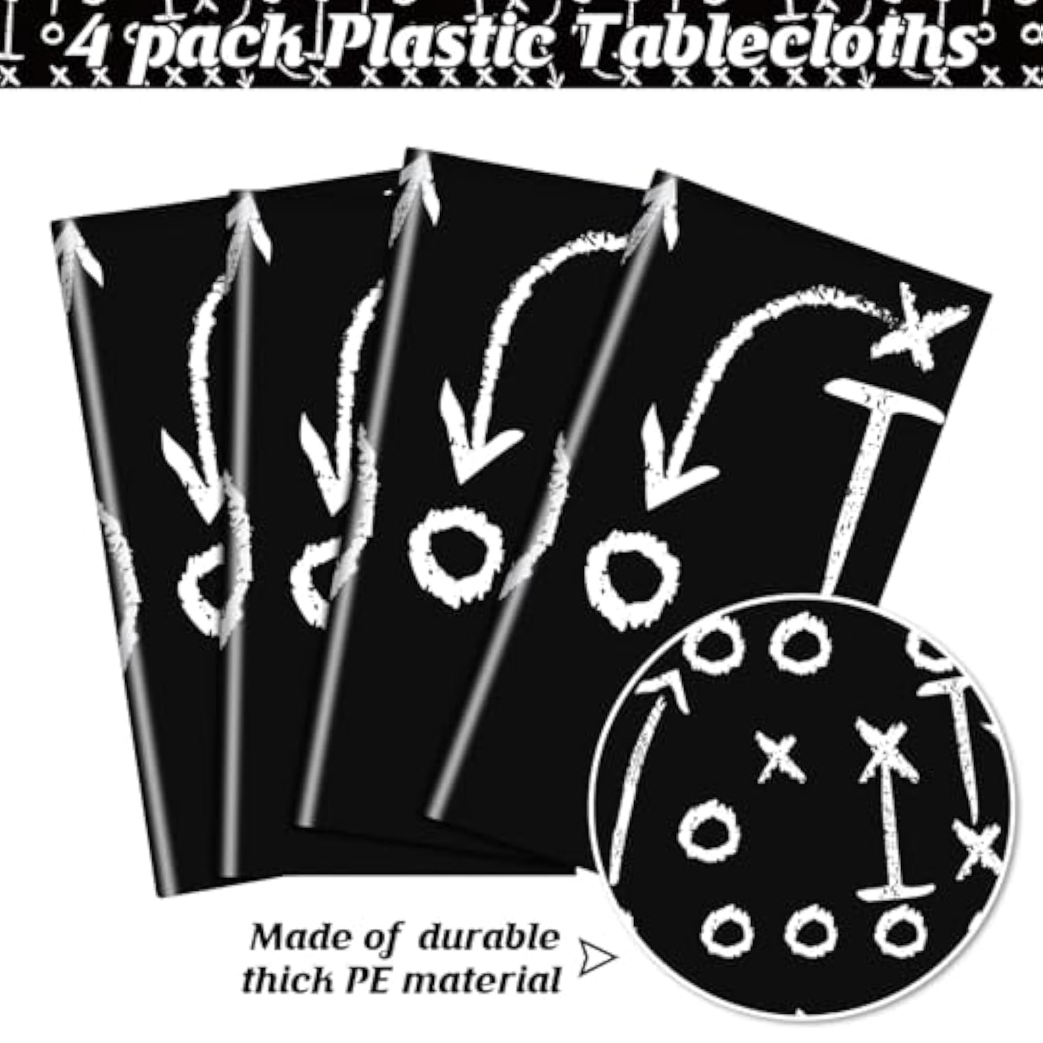 4 Pack Football Tablecloths, Football Themed Tablecloths Party Favor Supplies, Disposable Plastic Rectangle Table Covers For Sports Birthday Party Decoration, 108 X 54 Inch(Black)