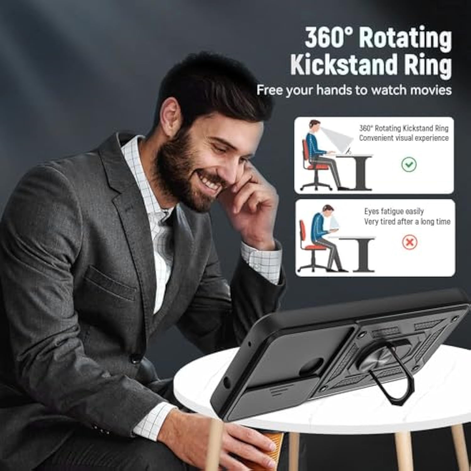 For Moto G Play 2023 Case, With Tempered Glass Screen Protector [2 Pcs] & Slide Camera Cover, 360°Rotation Ring Kickstand [Military Grade] Case. (Black)