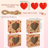 24 Packs Cookie Box Kraft Bakery Treat Boxes 6 X 6 X 3 Inches Candy Boxes With Heart Window Kraft Paper Cupcake Boxes With Heart Cards For Cookies, Cupcakes
