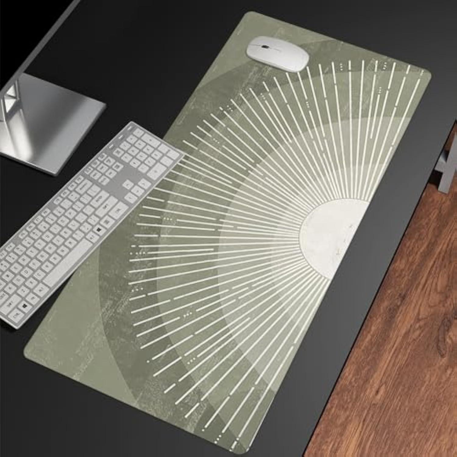 Boho Sage Green Sun With Sun Light Burst Large Mouse Pad 31.5"X15.7" Washable Cute Mousepad For Office Laptop Computer,Non-Slip Rubber Base Mouse Pads For Wireless Mouse,Boho Lovers Gifts