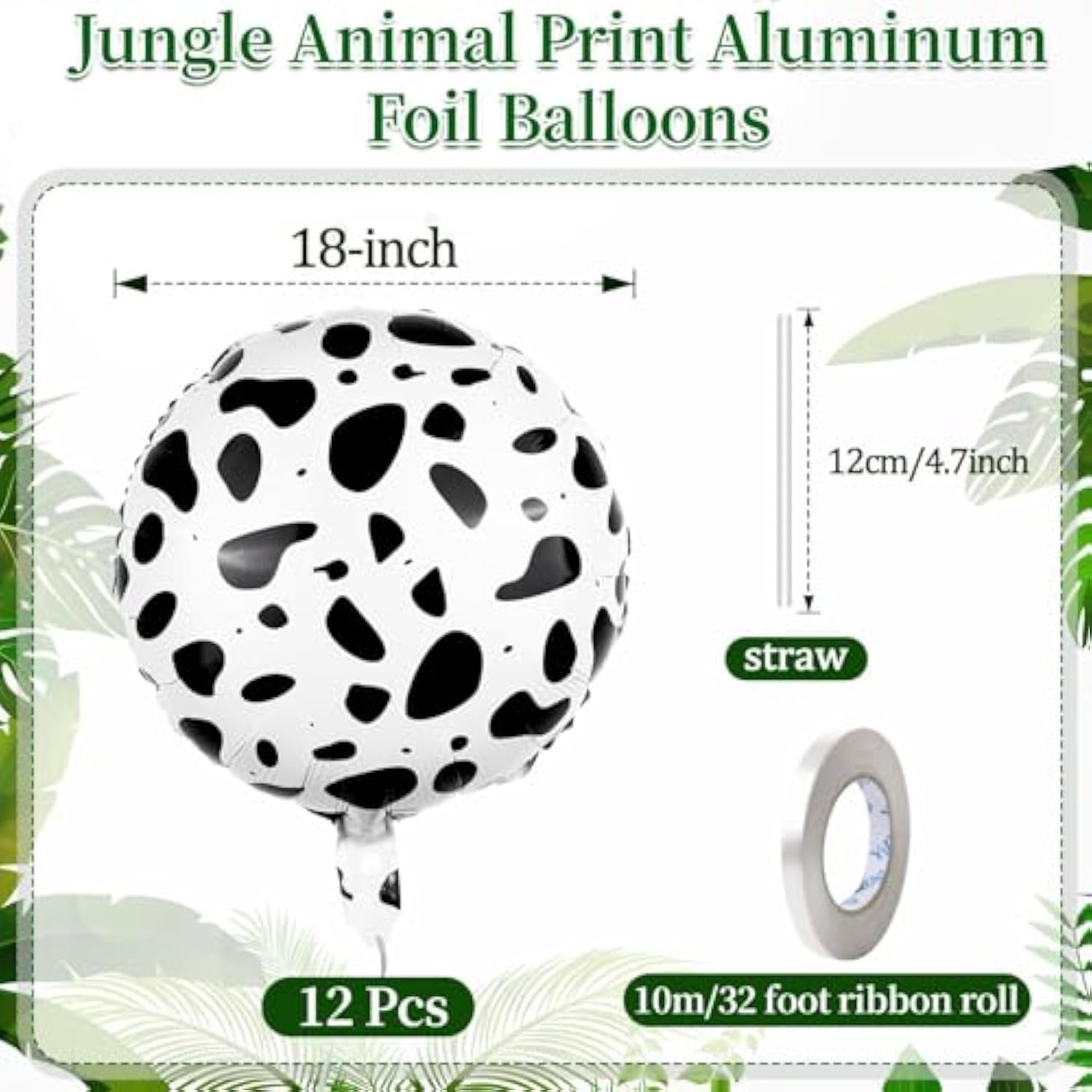 12 Pcs 18 Inch Cow Print Aluminum Foil Balloons - Jungle Animal Patterns Round Aluminium Foil Balloon Wildlife Print Balloons For Zoo Themed Jungle Safari Themed Birthday Decorations