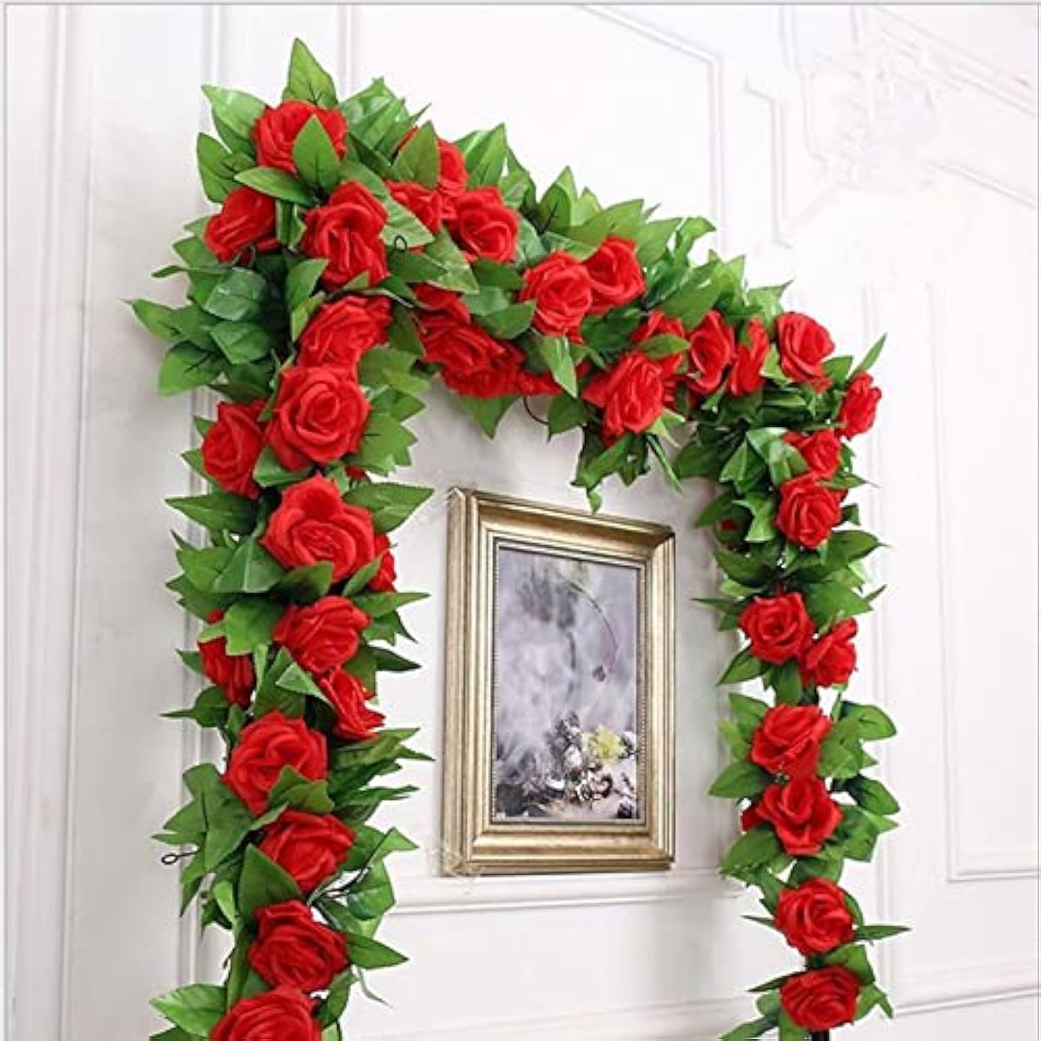 50Ft Artificial Flowers Garlands Red 6Pcs Silk Rose Hanging Vine With Green Leaves For Wedding Arch Party Christmas Home Decoration Flowers Arrangement