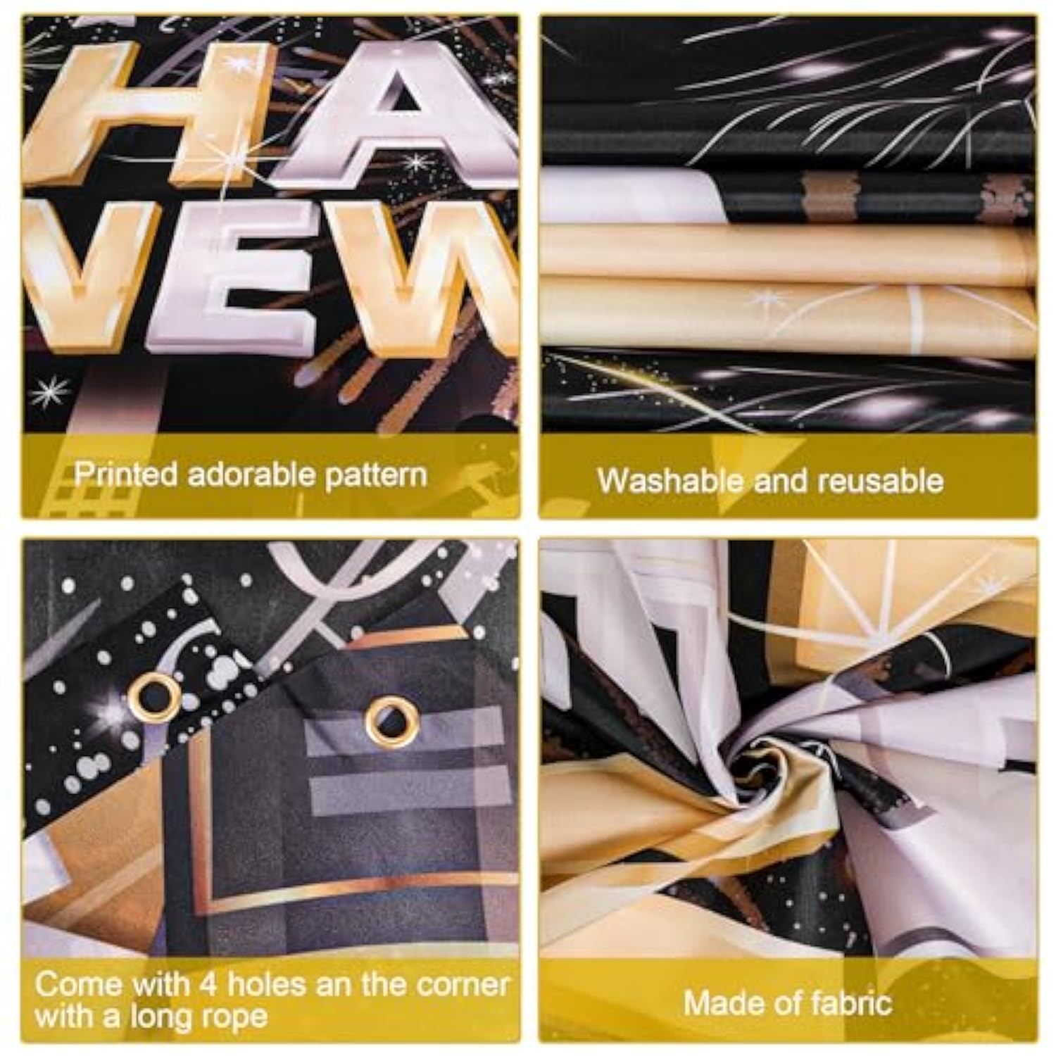 Gold Black New Year 2026 Backdrop with Silver Balloons Party Decorations
