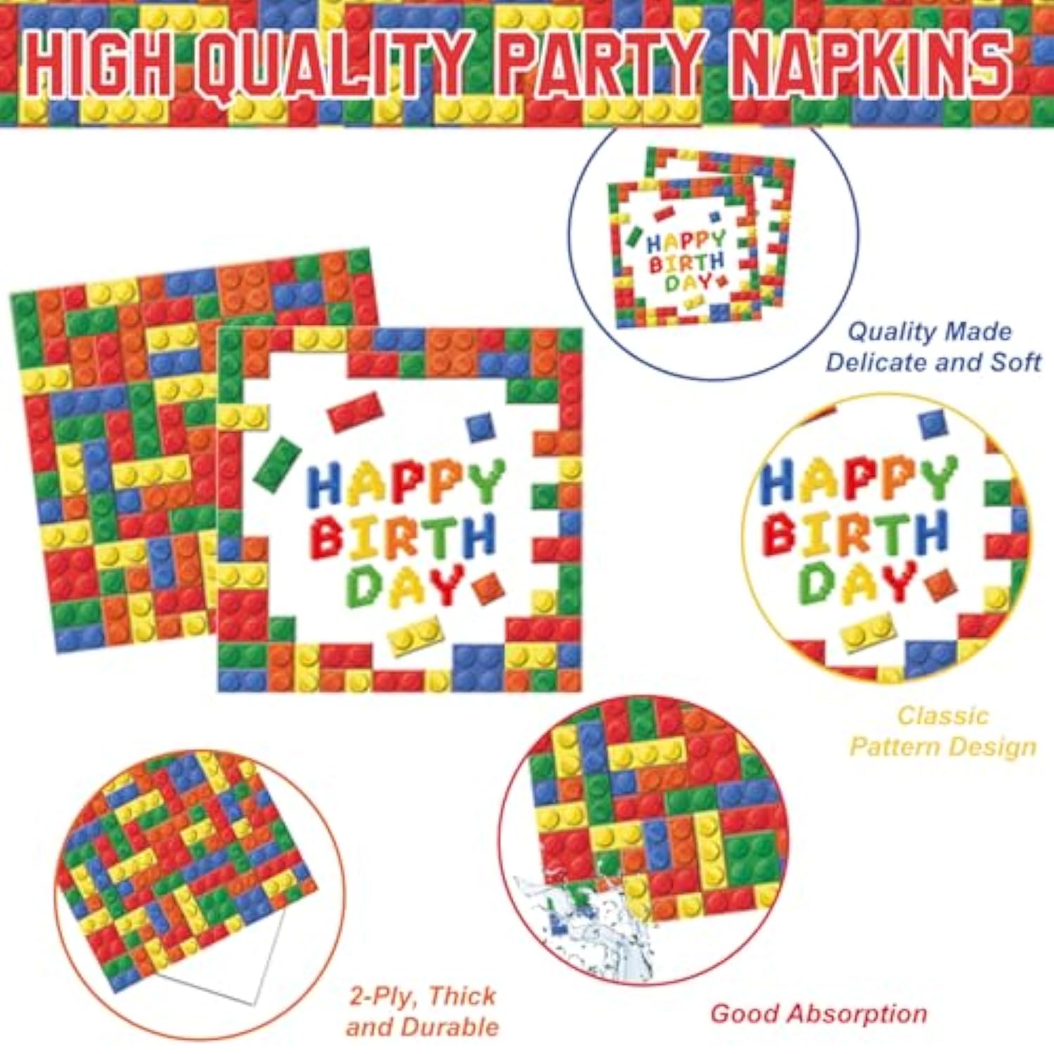 173 Pcs Building Block Birthday Party Decorations - Plates, Napkins, Cups, Cutlery, Cake & Cupcake Toppers, Banner, Hanging Swirls, Tablecloth, Balloons For Boys' Kids' Birthday Party, Serves 20