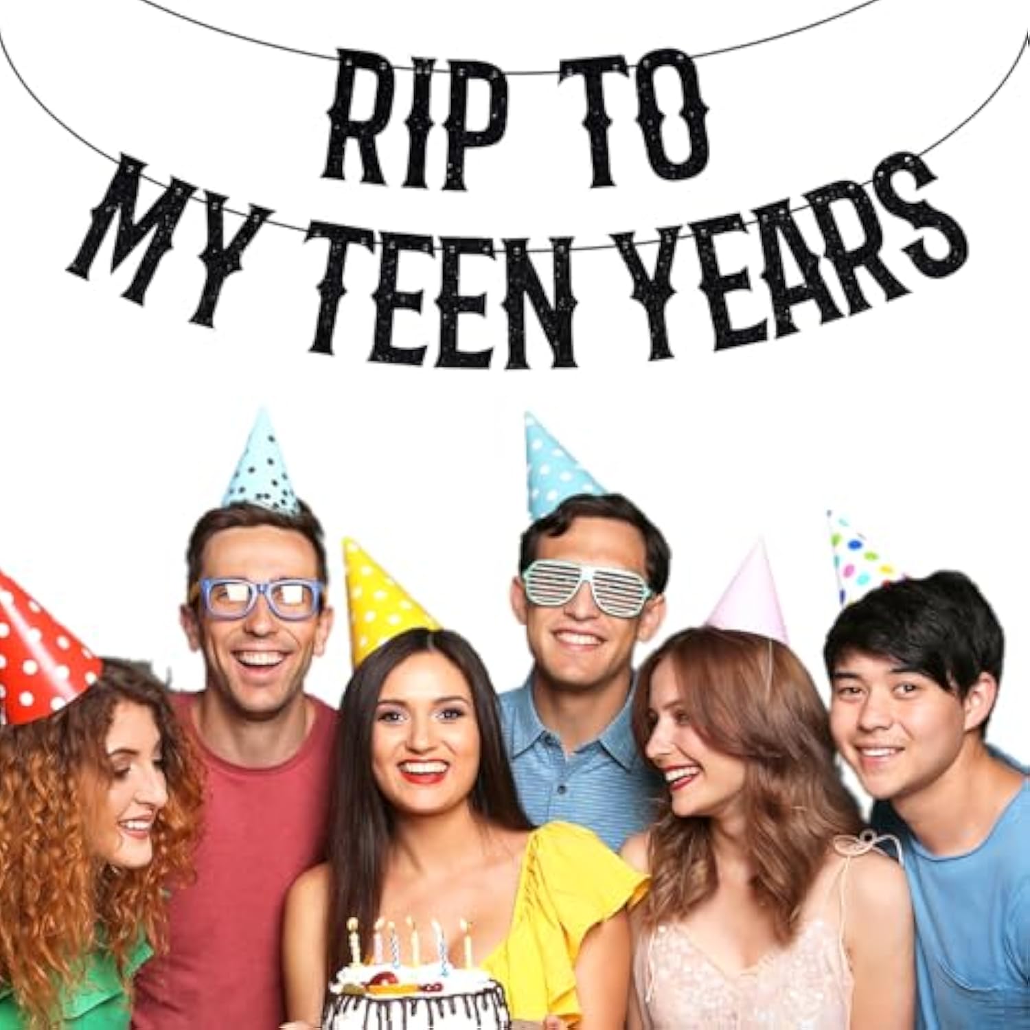 Black Glitter Rip To My Teen Years Banner, Kissing My Teens Goodbye/Cheers To 20 Years, Old English Funeral Youth Themed 20Th Birthday Party Decorations Supplies