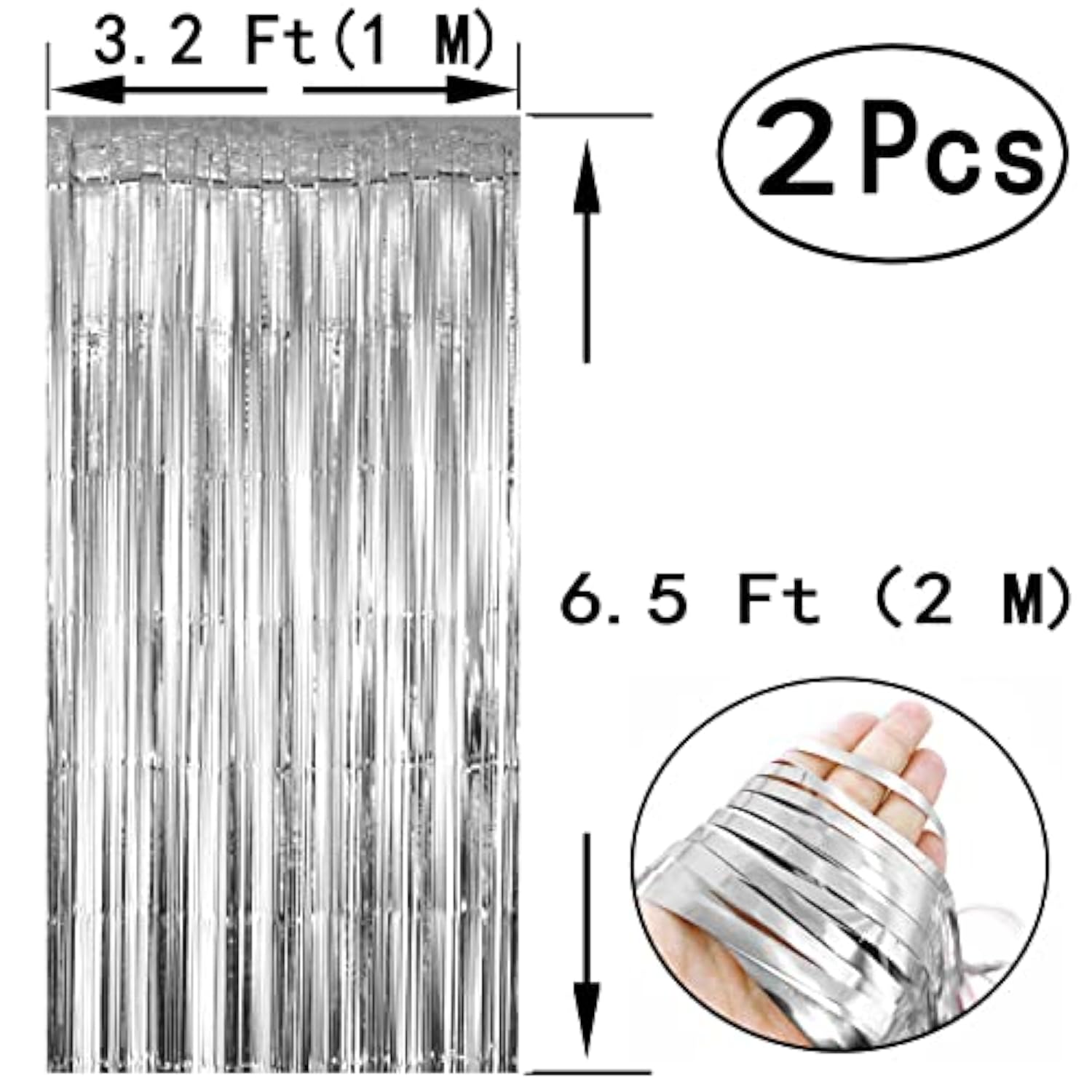 Black Silver Foil Fringe Curtain 4Pc Party Photo Booth Backdrop Decoration