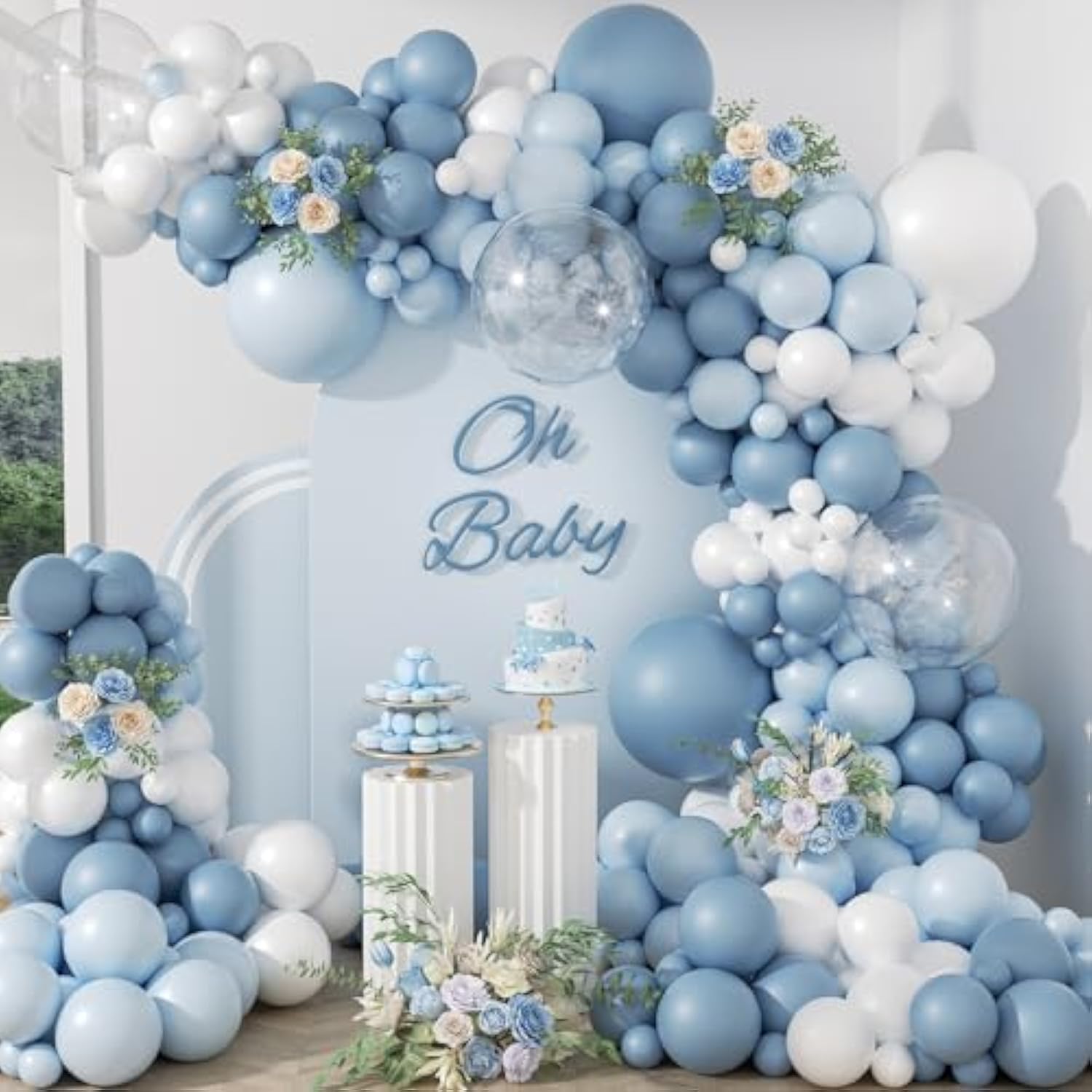 119pcs Dusty Blue Balloon Arch Kit Pastel Blue White Balloons for Party Decor