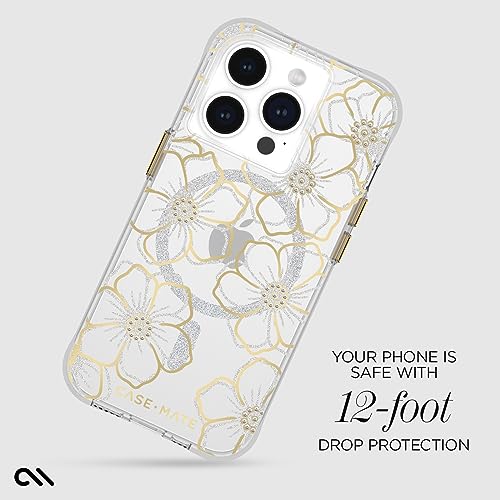 iPhone 15 Pro Case - Floral Gems [12FT Drop Protection] [Compatible with MagSafe] Magnetic Cover with Sparkly Rhinestones for iPhone 15 Pro 6.1",