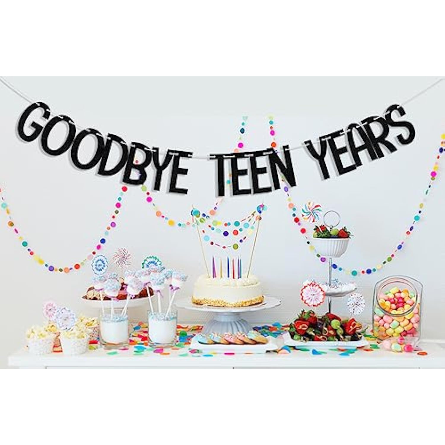 Goodbye Teen Years Banner, 20Th Birthday Decorations, 20 & Fabulous, Happy 20 Years Old Anniversary Party Decoration Supplies Black